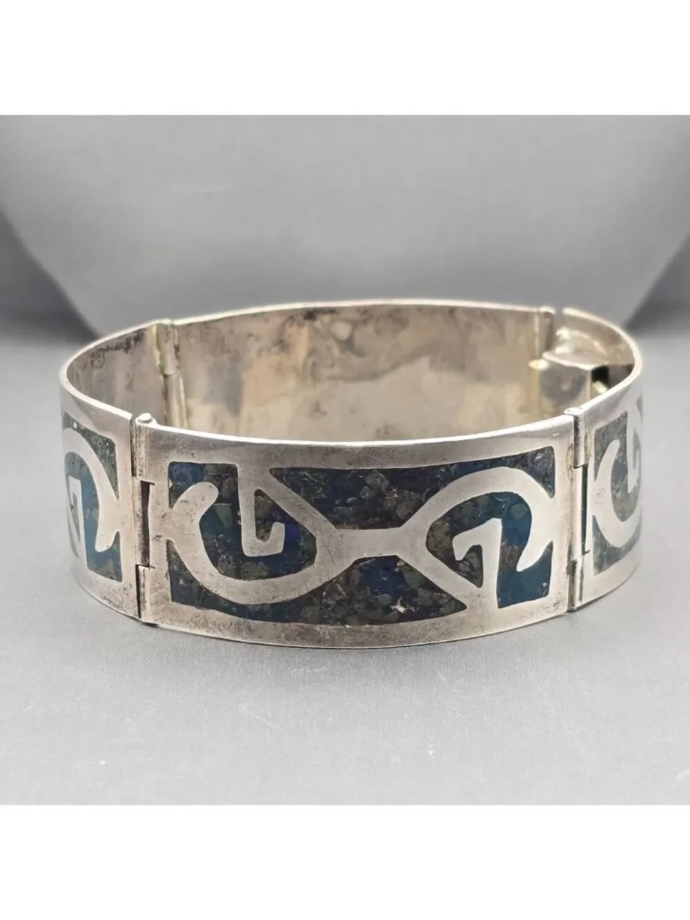 Vintage Taxco Sterling Silver Turquoise Inlay Bracelet 7